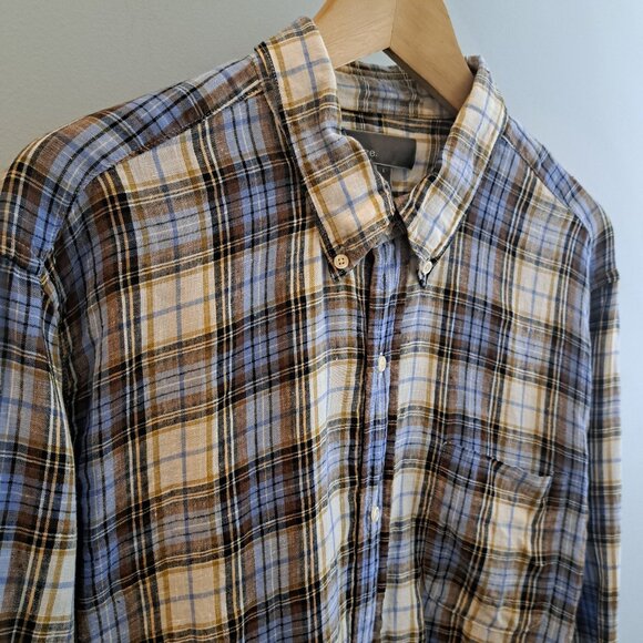 Vince Men's Large 100% Linen Long Sleeve Button Down Plaid Shirt Style M13081062 - Picture 5 of 15